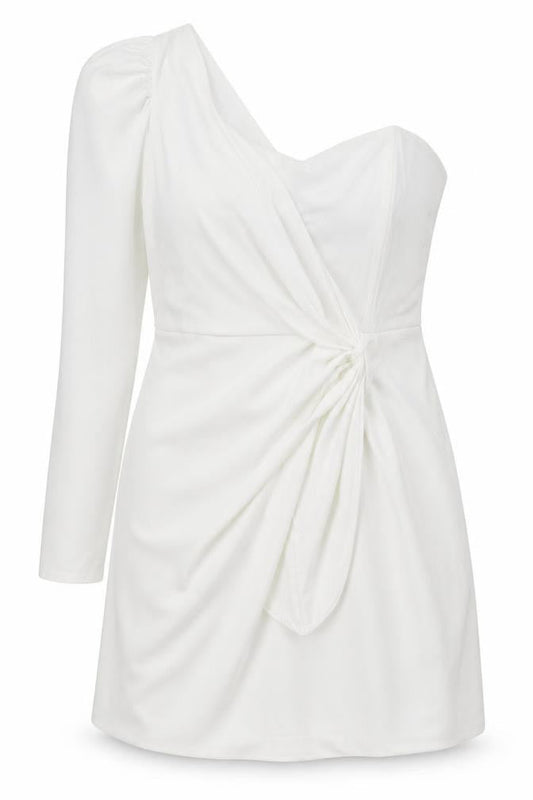 Front view of Missguided Women's White One Shoulder Dress -, size 16