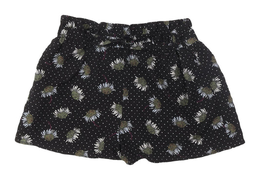 Topshop Women's Black Floral Paperbag Shorts Size 12