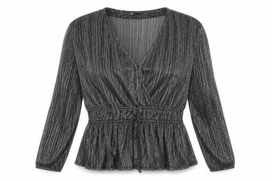 Front view of Marks & Spencer Silver V-Neck Blouse 14 Party Wear