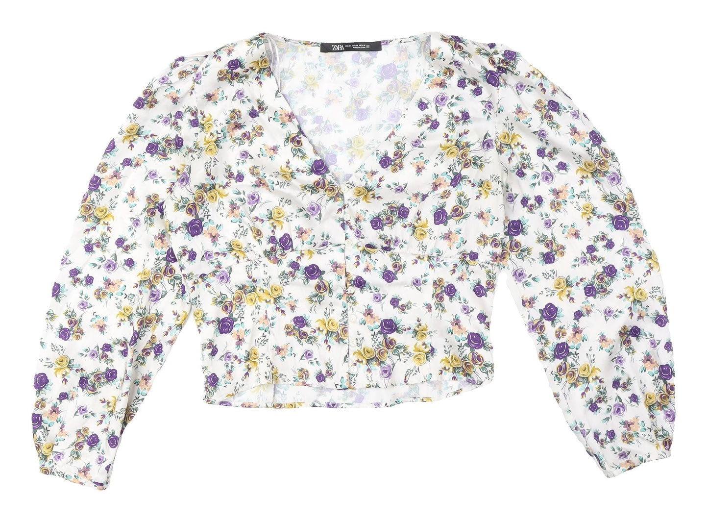Womens UK Size M Zara Multicoloured Cropped Blouse
