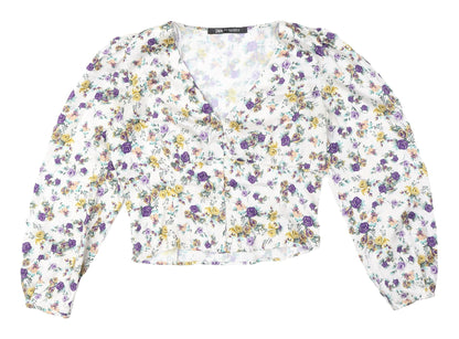 Womens UK Size M Zara Multicoloured Cropped Blouse