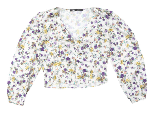 Womens UK Size M Zara Multicoloured Cropped Blouse