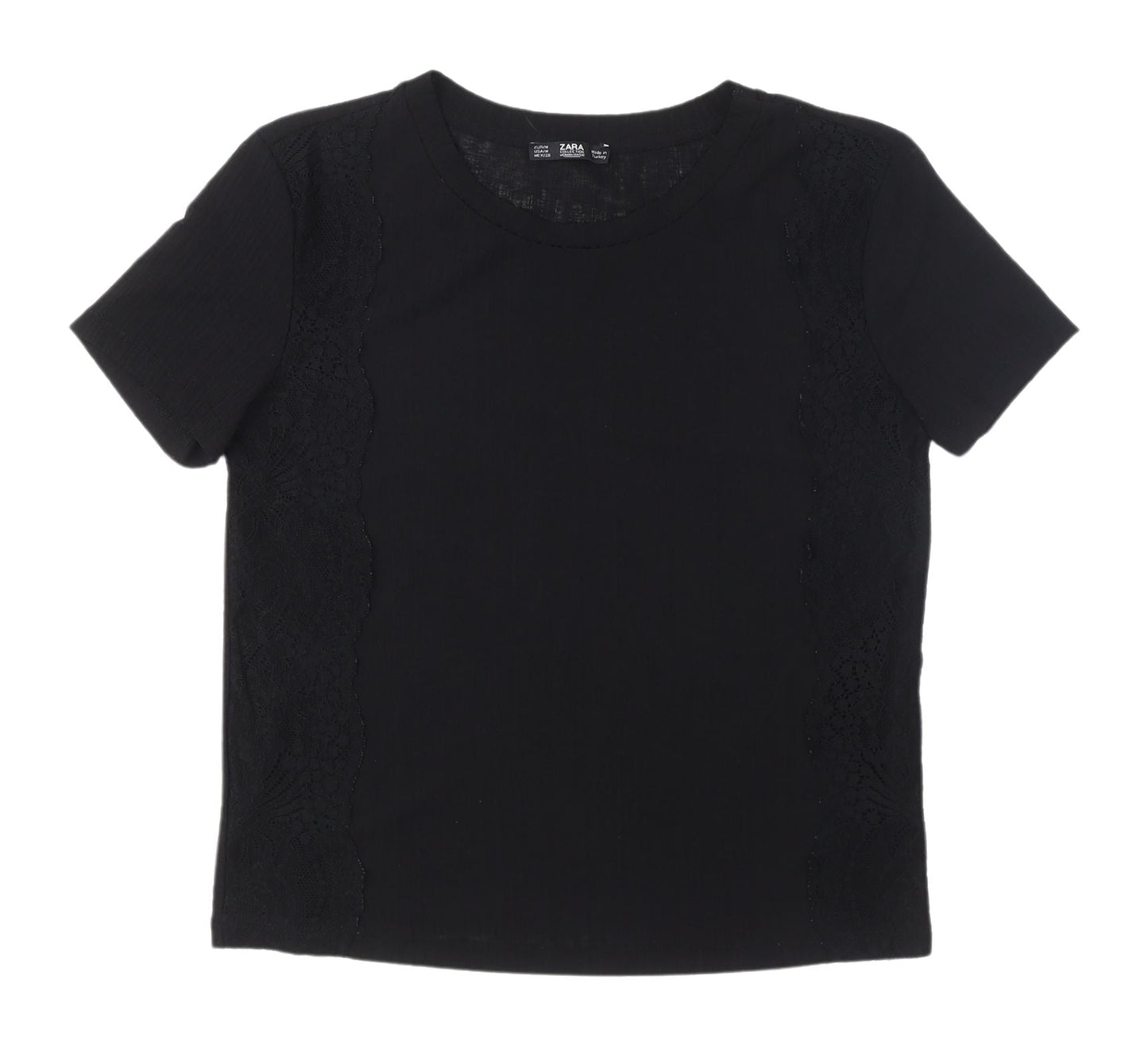 Womens UK Size M Zara Black Basic T-Shirt