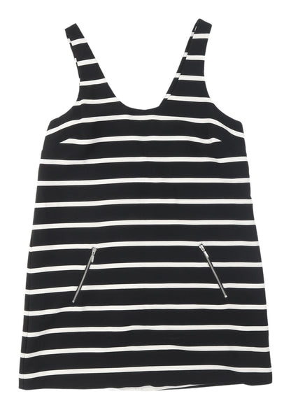 New Look Women's Black Striped Dungaree Dress Size 12