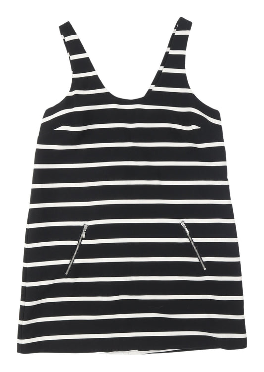 New Look Women's Black Striped Dungaree Dress Size 12