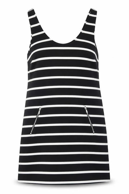 New Look Women's Black Striped Dungaree Dress Size 12
