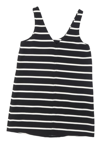 New Look Women's Black Striped Dungaree Dress Size 12