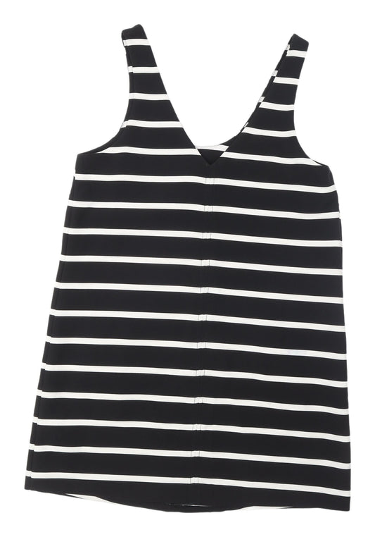 New Look Women's Black Striped Dungaree Dress Size 12