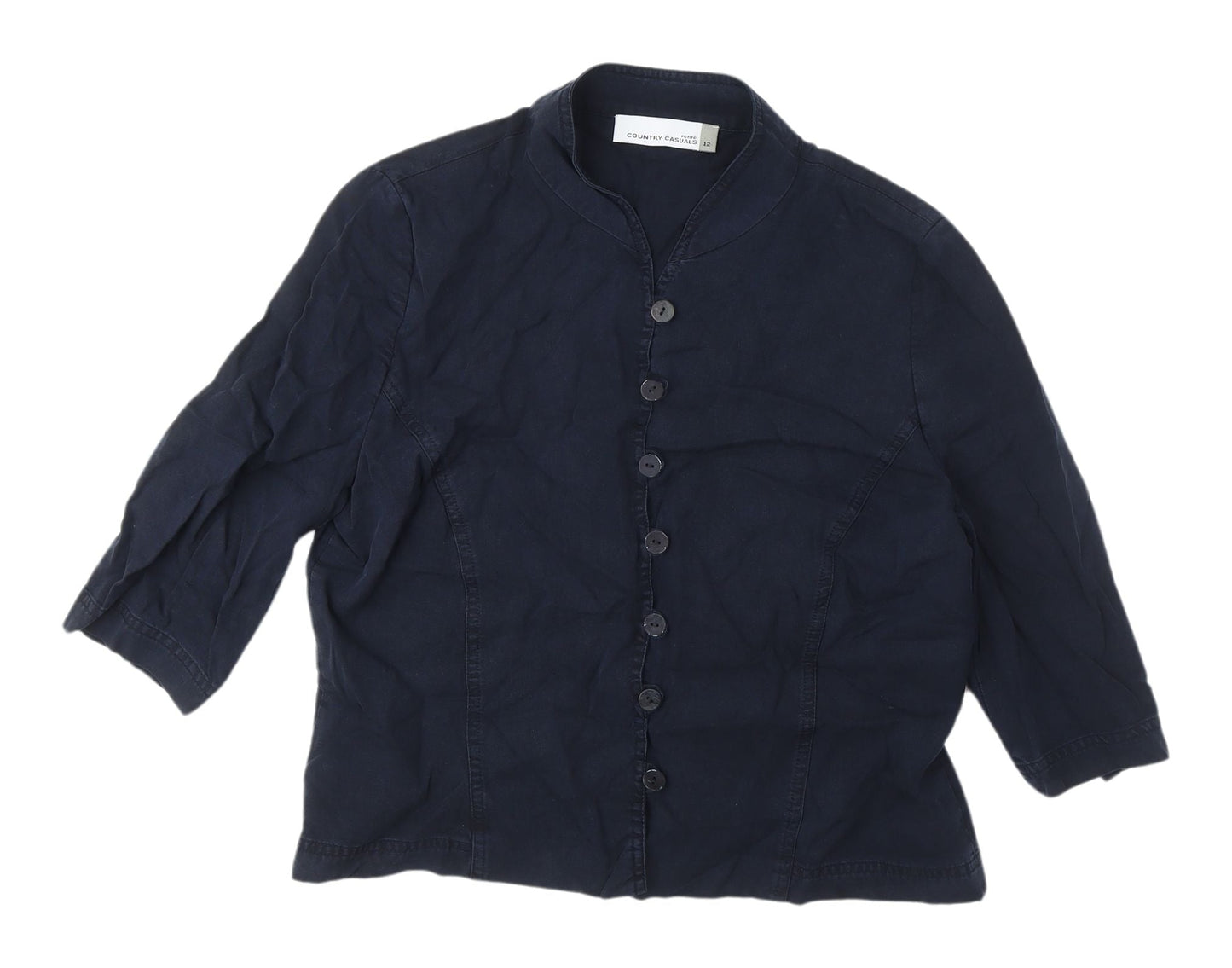 Womens UK Size 12 Country Casuals Blue Basic Button-Up