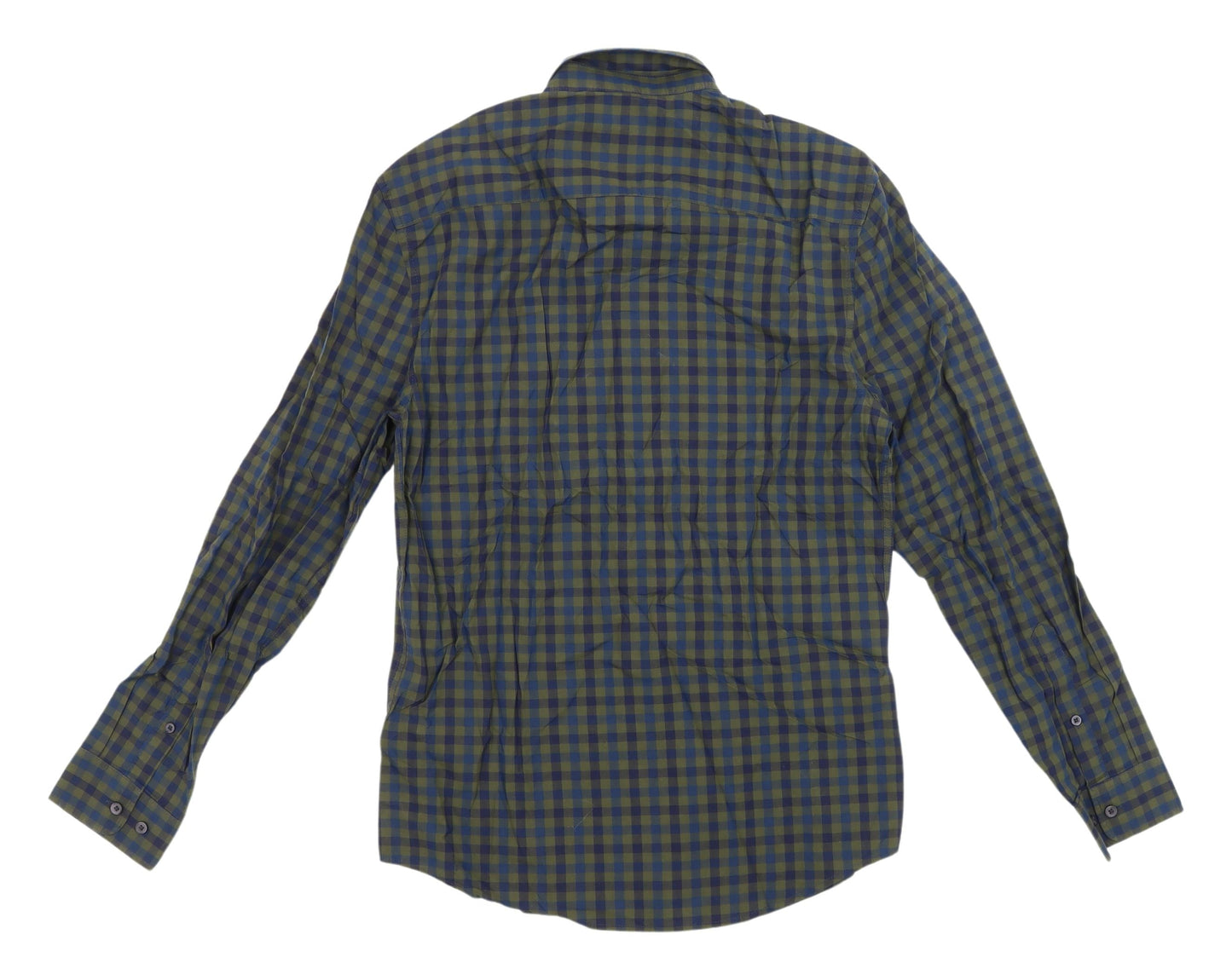 Marks and Spencer Men's Blue Check Button-Up Shirt S