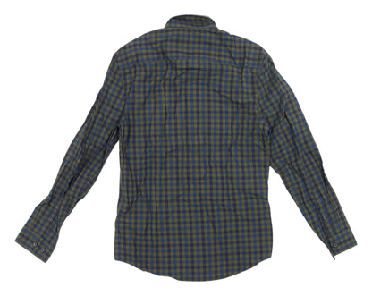 Marks and Spencer Men's Blue Check Button-Up Shirt S