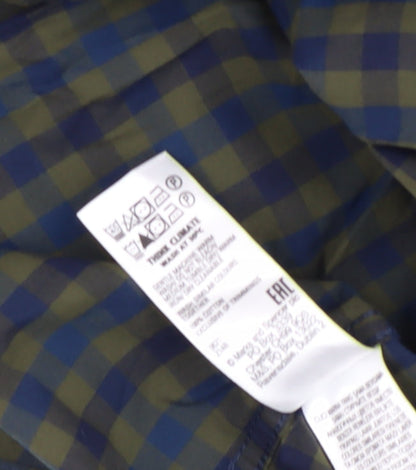 Marks and Spencer Men's Blue Check Button-Up Shirt S