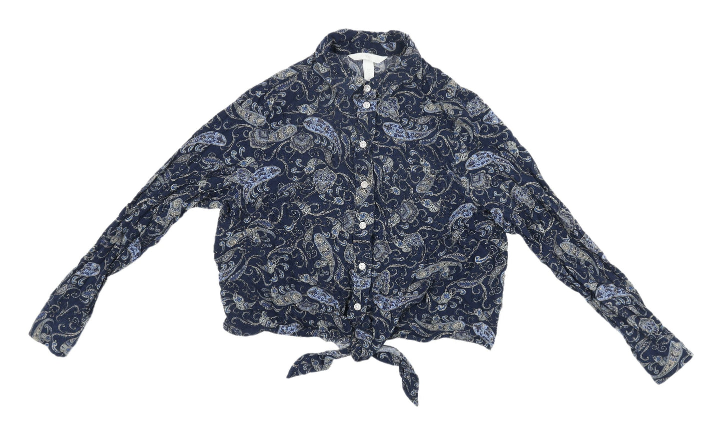 Womens UK Size 8 H&M Blue Cropped Button-Up