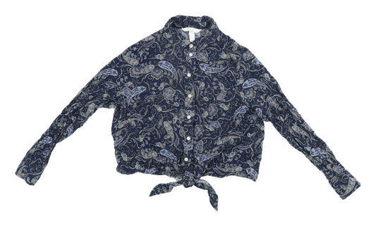 Womens UK Size 8 H&M Blue Cropped Button-Up