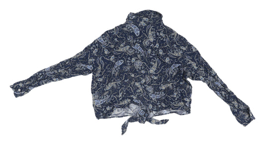 Womens UK Size 8 H&M Blue Cropped Button-Up