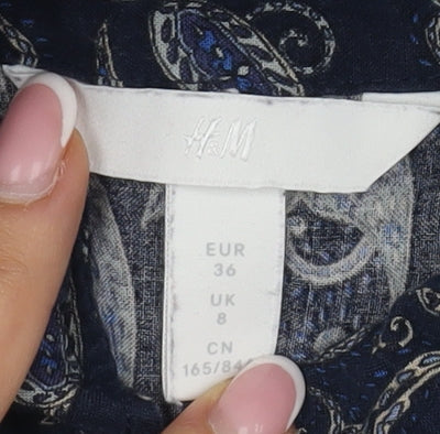 Womens UK Size 8 H&M Blue Cropped Button-Up