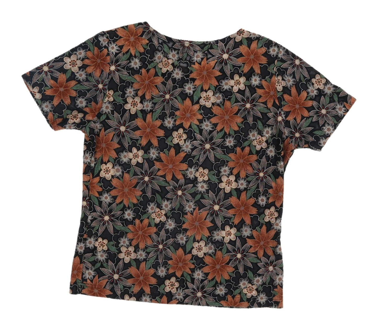 Frazier Lawrence Womens Floral T-Shirt M Black Colorful