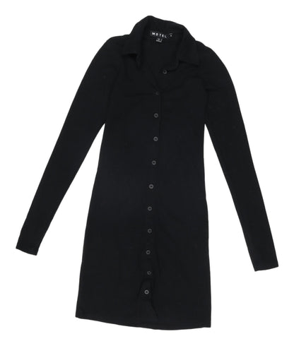 Motel Women's Black Shirt Dress, Collared, S
