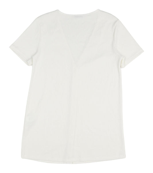 Zara Women's White V-Neck Button-Up Top M