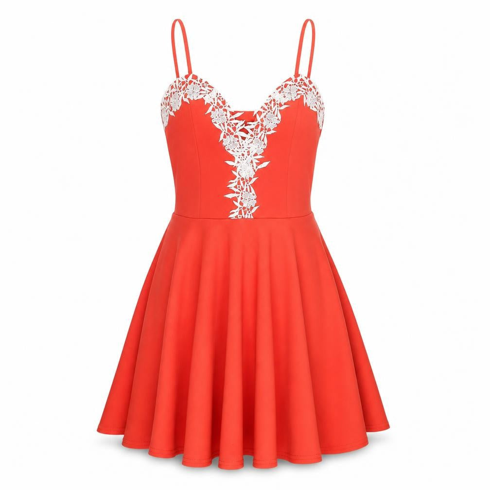 EVITA Women's Orange Lace Fit & Flare Mini Dress
