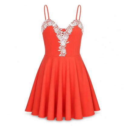EVITA Women's Orange Lace Fit & Flare Mini Dress