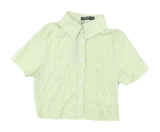 Nasty Gal Women's Cropped Green Button-Up Shirt, Size 4