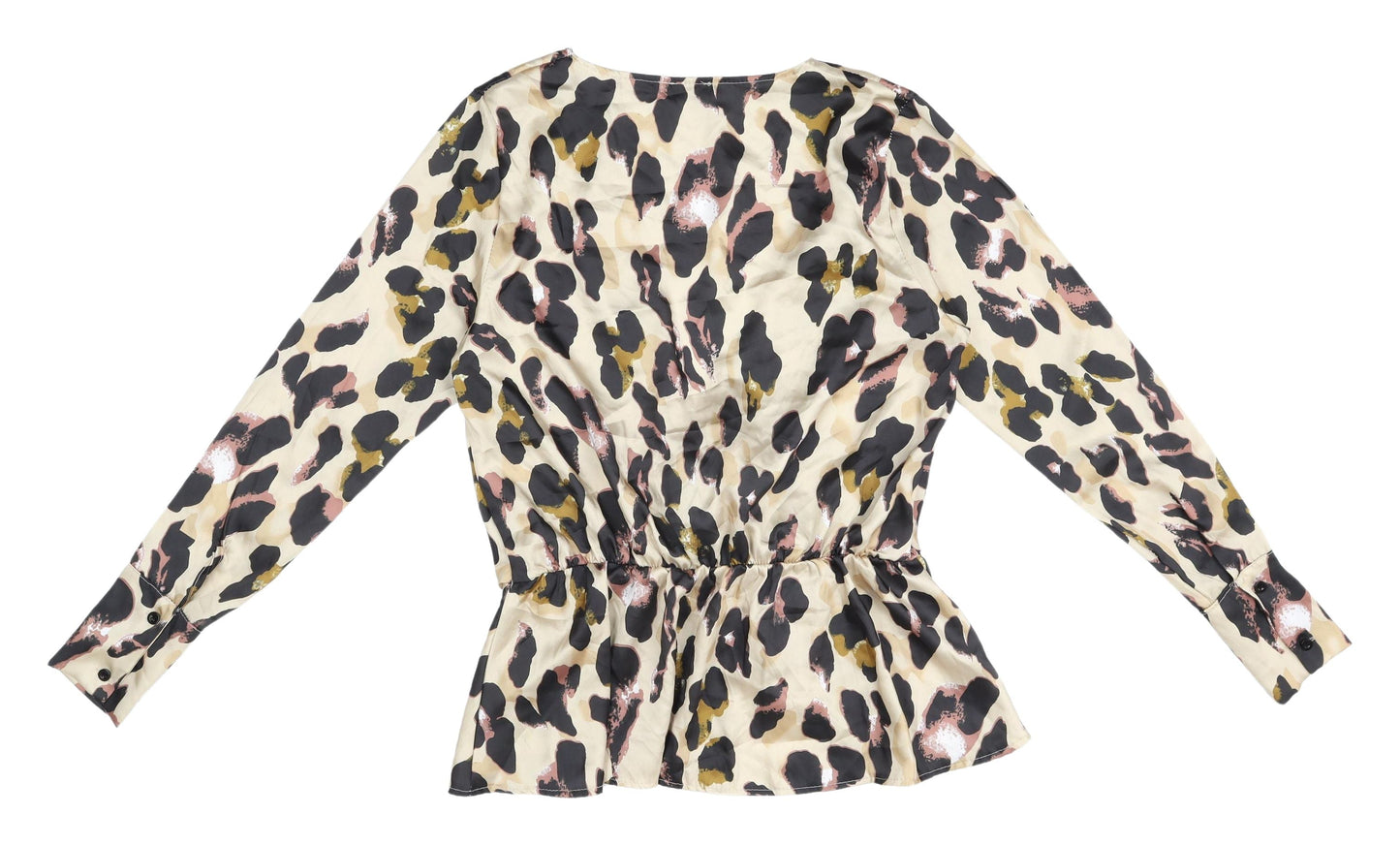 Boohoo Women's Beige Animal Print Wrap Top Size 14