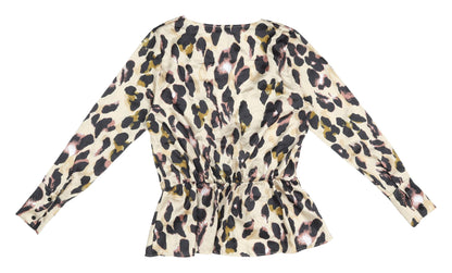 Boohoo Women's Beige Animal Print Wrap Top Size 14