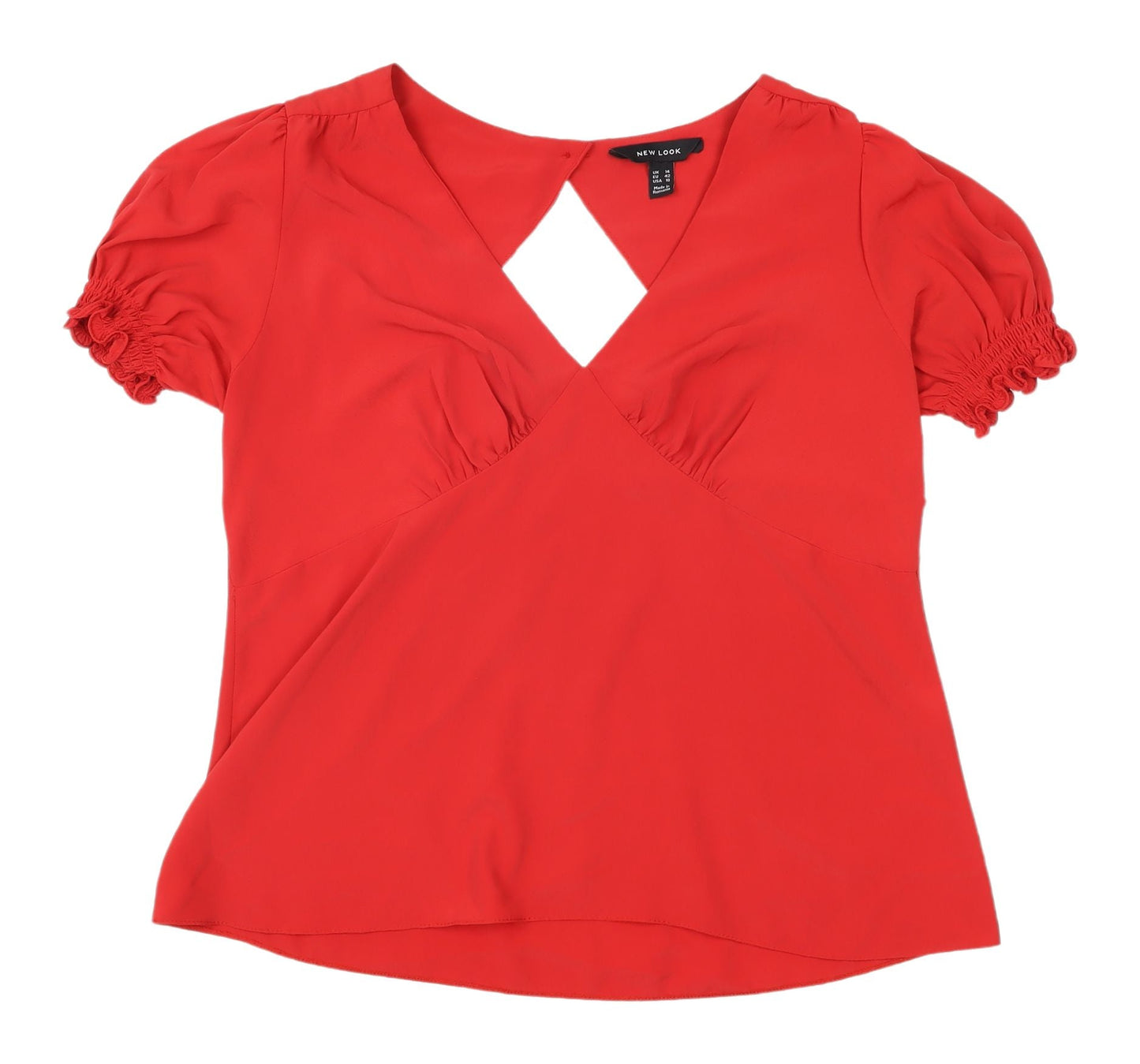 New Look Women's Red Blouse Size 14 Short Sleeve V-Neck