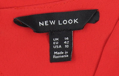 New Look Women's Red Blouse Size 14 Short Sleeve V-Neck
