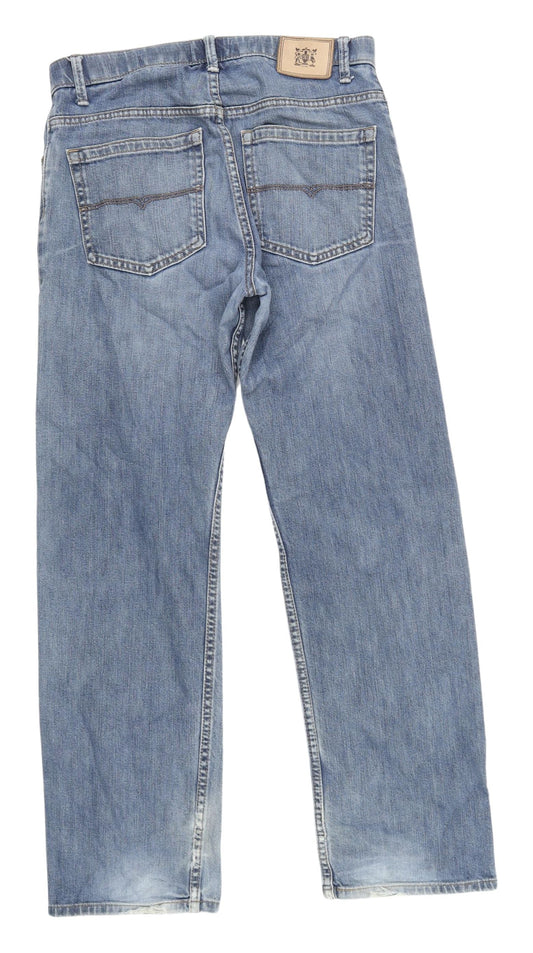 Marks and Spencer Men's Blue Straight Jeans, M, Regular Fit