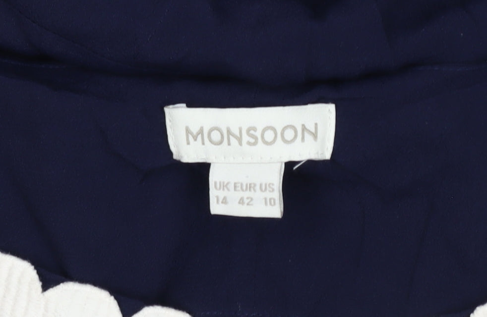 Monsoon Women's Blue Mini Dress with Embroidered Accents