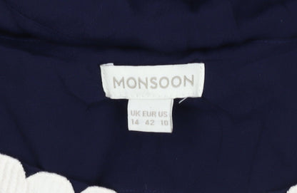 Monsoon Women's Blue Mini Dress with Embroidered Accents