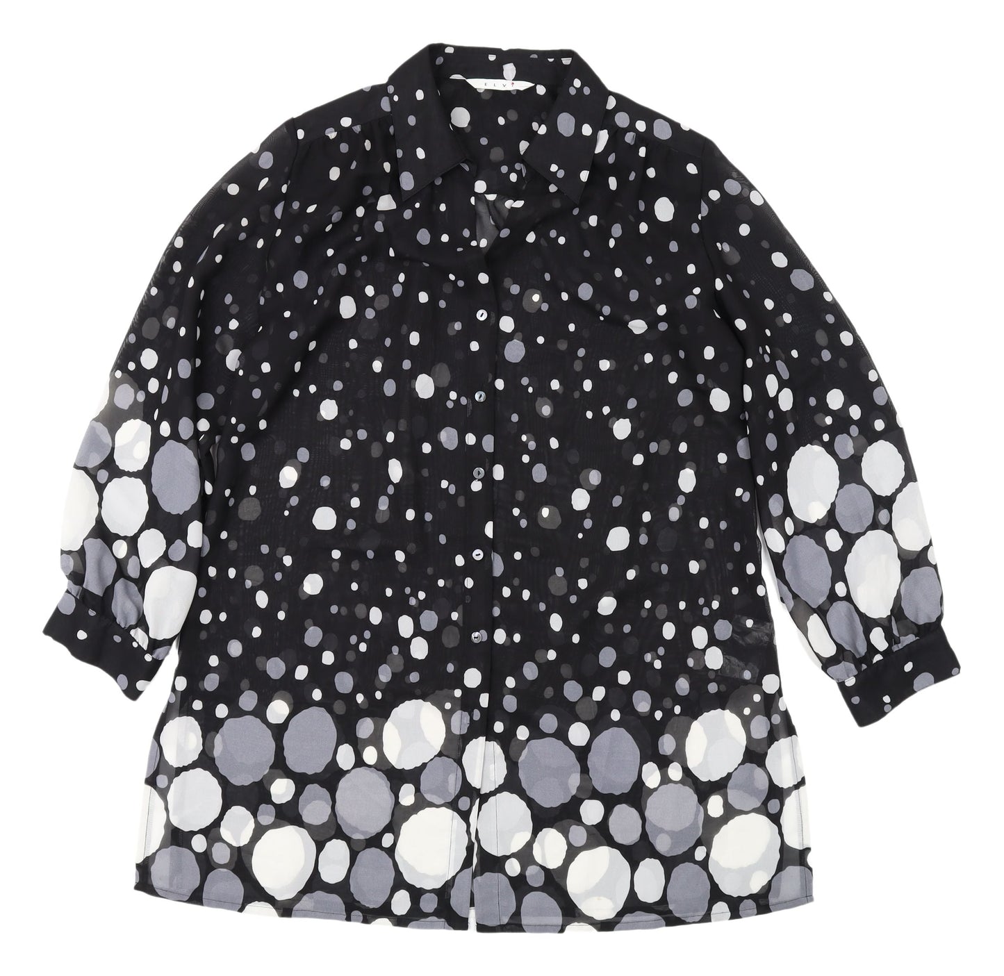 Elvi Women's Black Polka Dot Blouse, Size 16, Button Accents