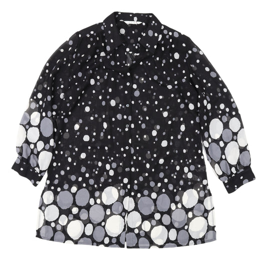 Elvi Women's Black Polka Dot Blouse, Size 16, Button Accents