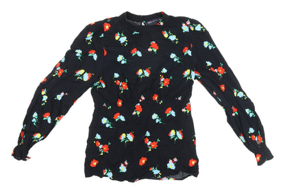 Marks and Spencer Women's Black Floral Blouse - Size 10