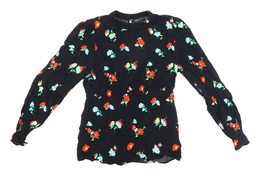Marks and Spencer Women's Black Floral Blouse - Size 10