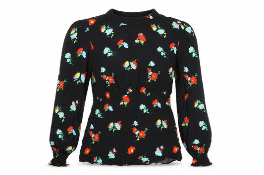 Marks and Spencer Women's Black Floral Blouse - Size 10