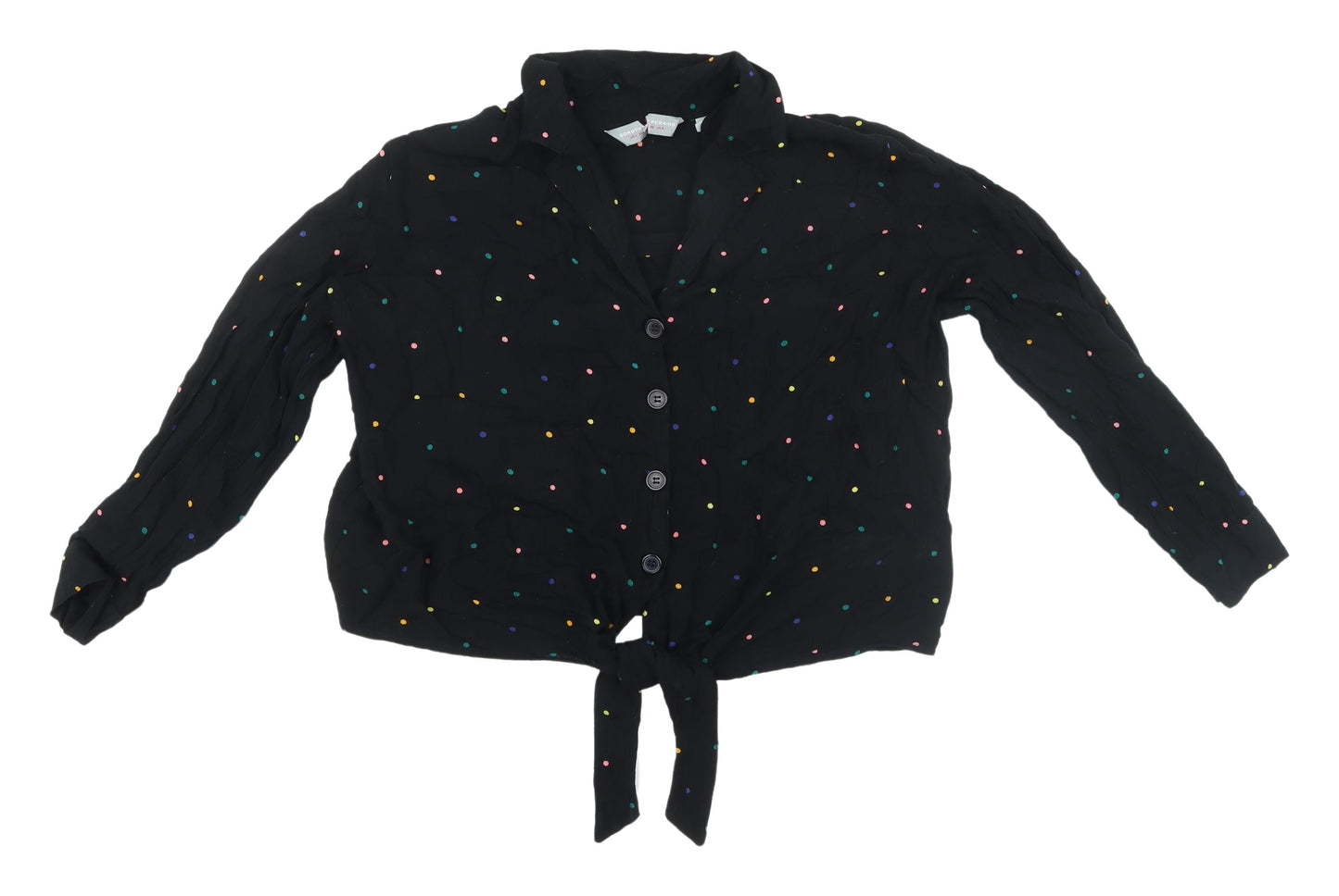 Womens UK Size 8 Dorothy Perkins Black Cropped Button-Up