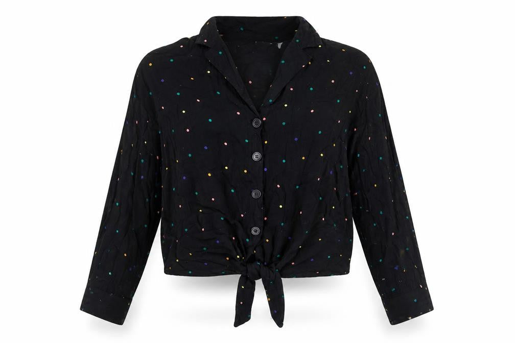 Womens UK Size 8 Dorothy Perkins Black Cropped Button-Up