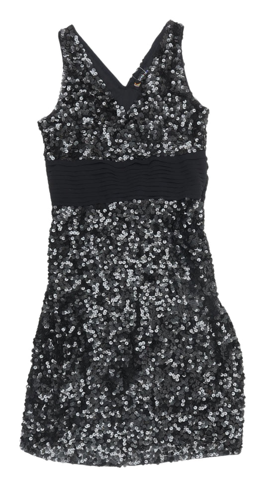 Kaleidoscope Black Sequin Bodycon Dress, Size 10