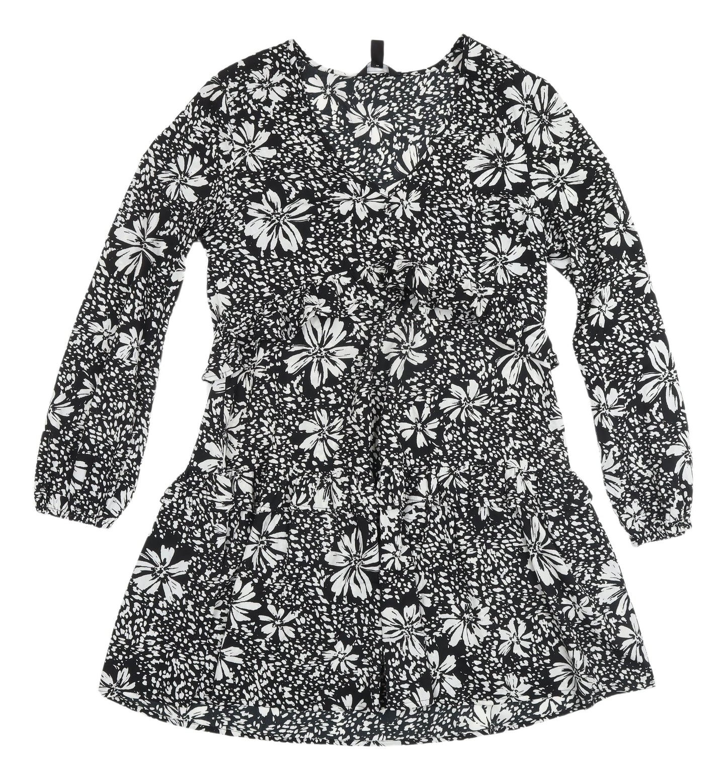 New Look Women's Black Floral A-Line Dress, Size 12, Spring