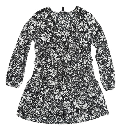 New Look Women's Black Floral A-Line Dress, Size 12, Spring