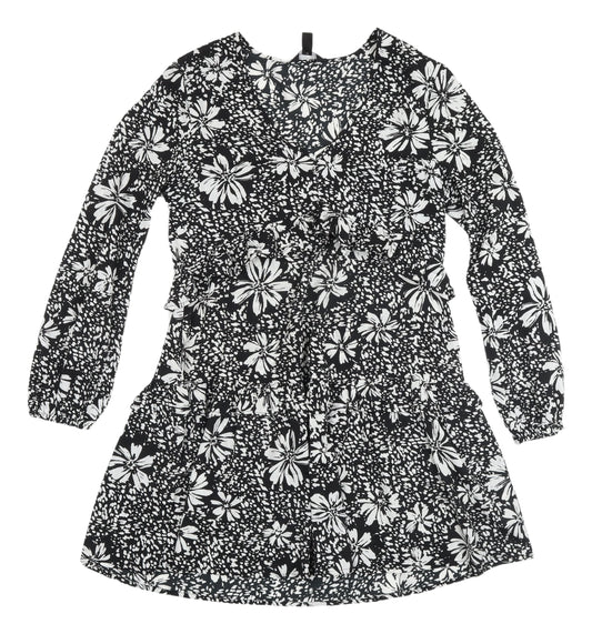 New Look Women's Black Floral A-Line Dress, Size 12, Spring