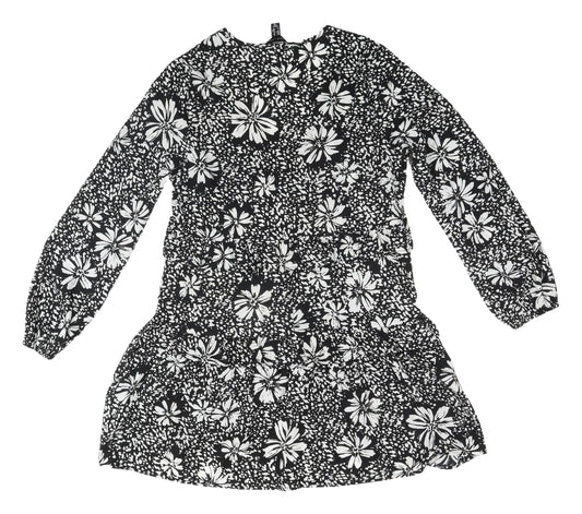 New Look Women's Black Floral A-Line Dress, Size 12, Spring