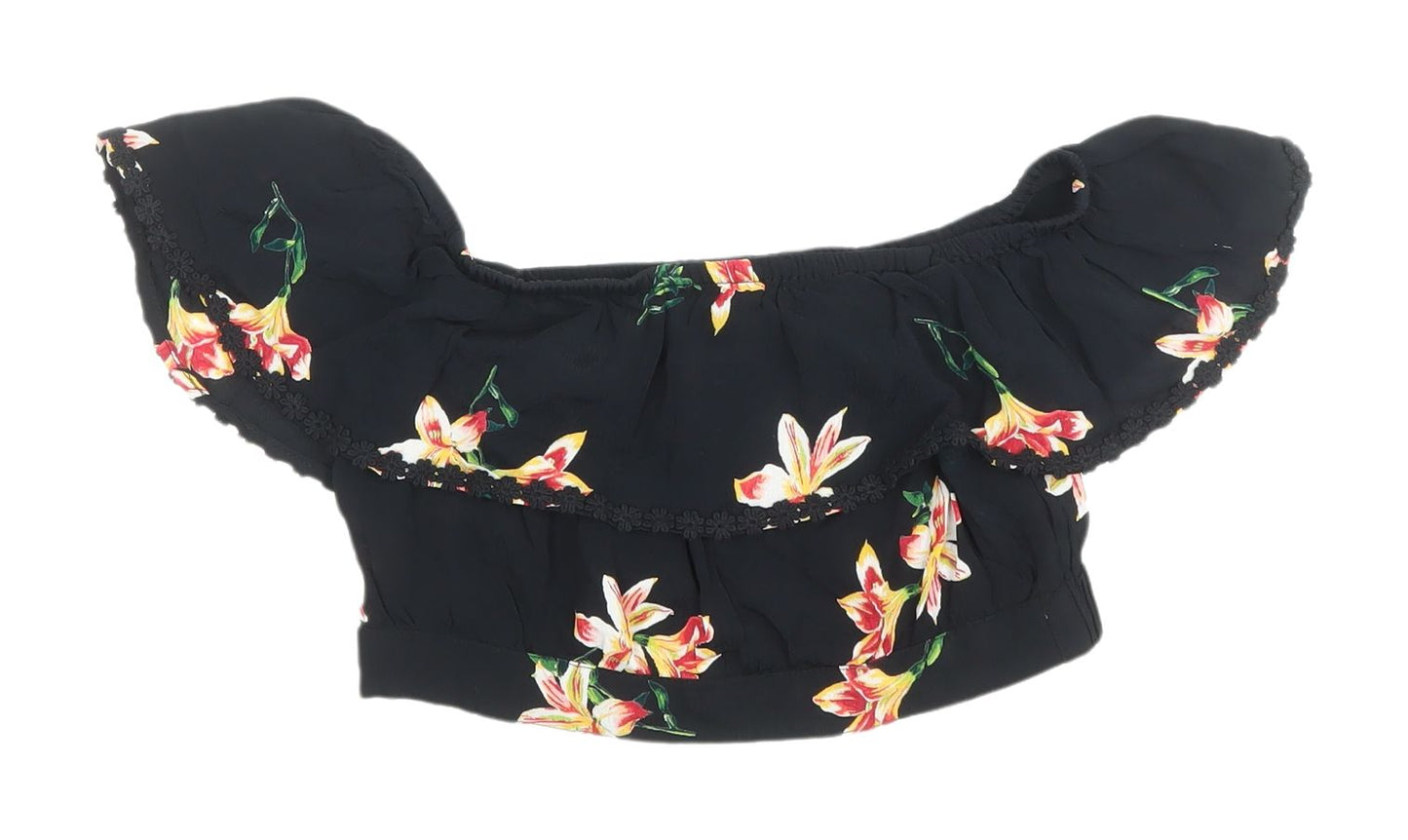 Miss Selfridge Women's Black Floral Cropped Top UK 6