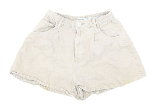 Bershka Women's Beige High Rise Chino Shorts Size 8