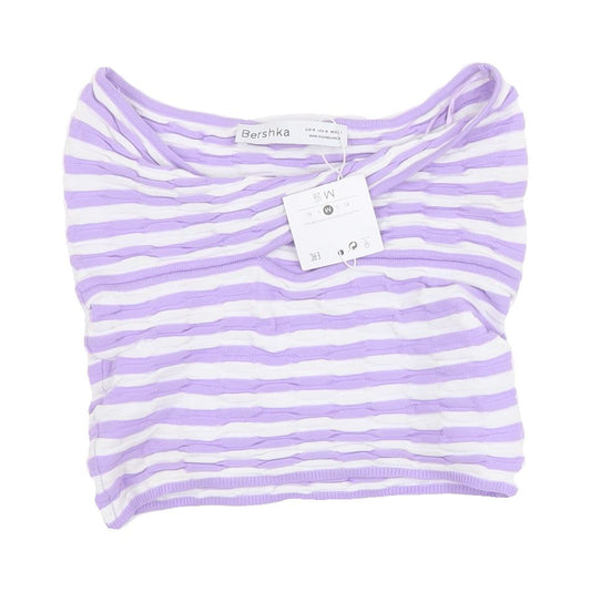 Bershka Women's Purple Striped Sleeveless Blouse Size M