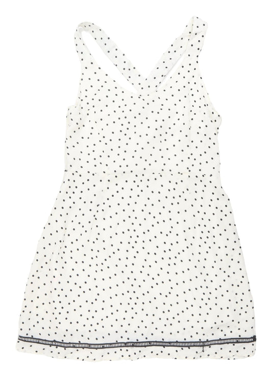 Boohoo White Polka Dot Strap Dress, Size 14
