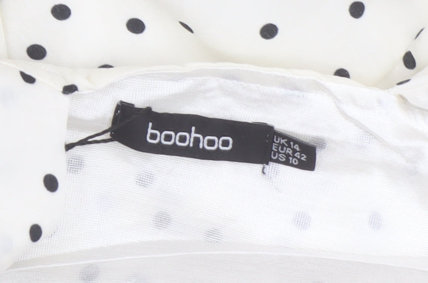 Boohoo White Polka Dot Strap Dress, Size 14